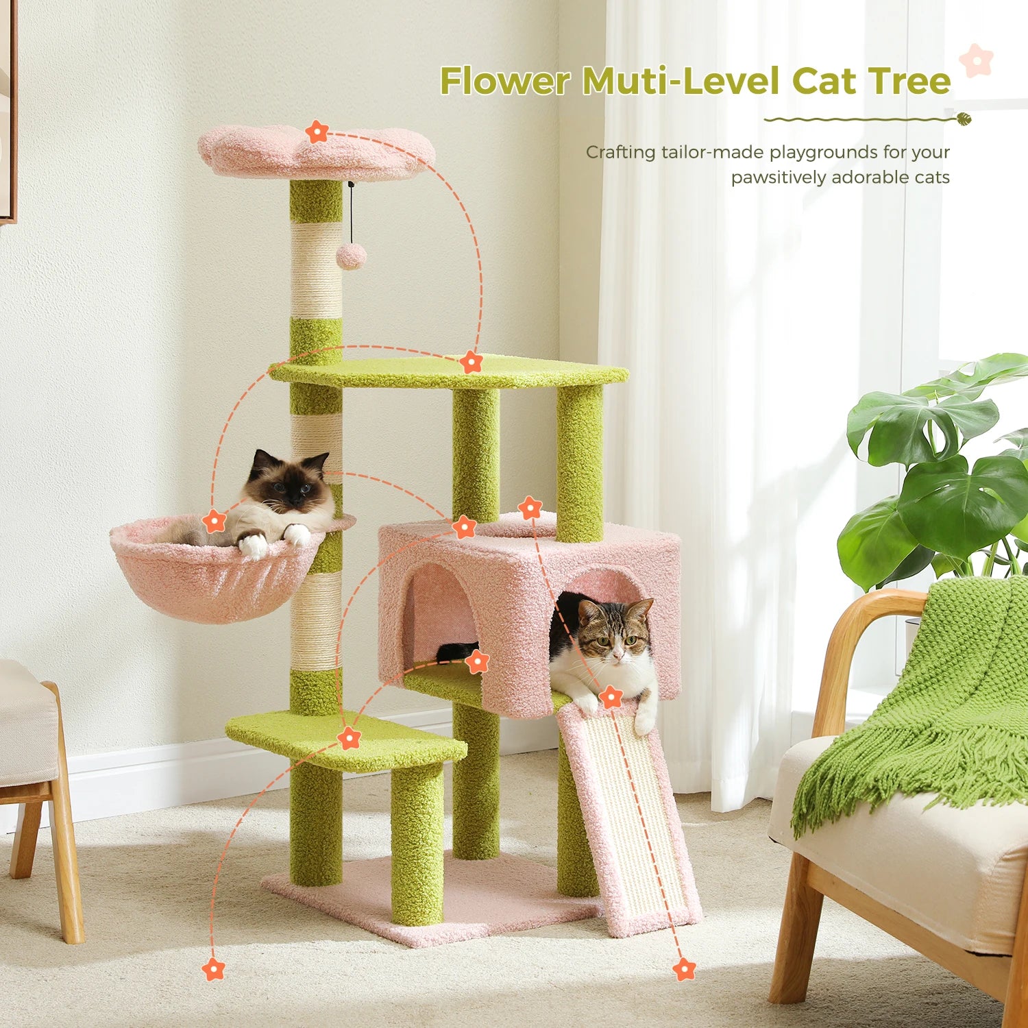 Flower Cat Tree with Condo & Top Perch